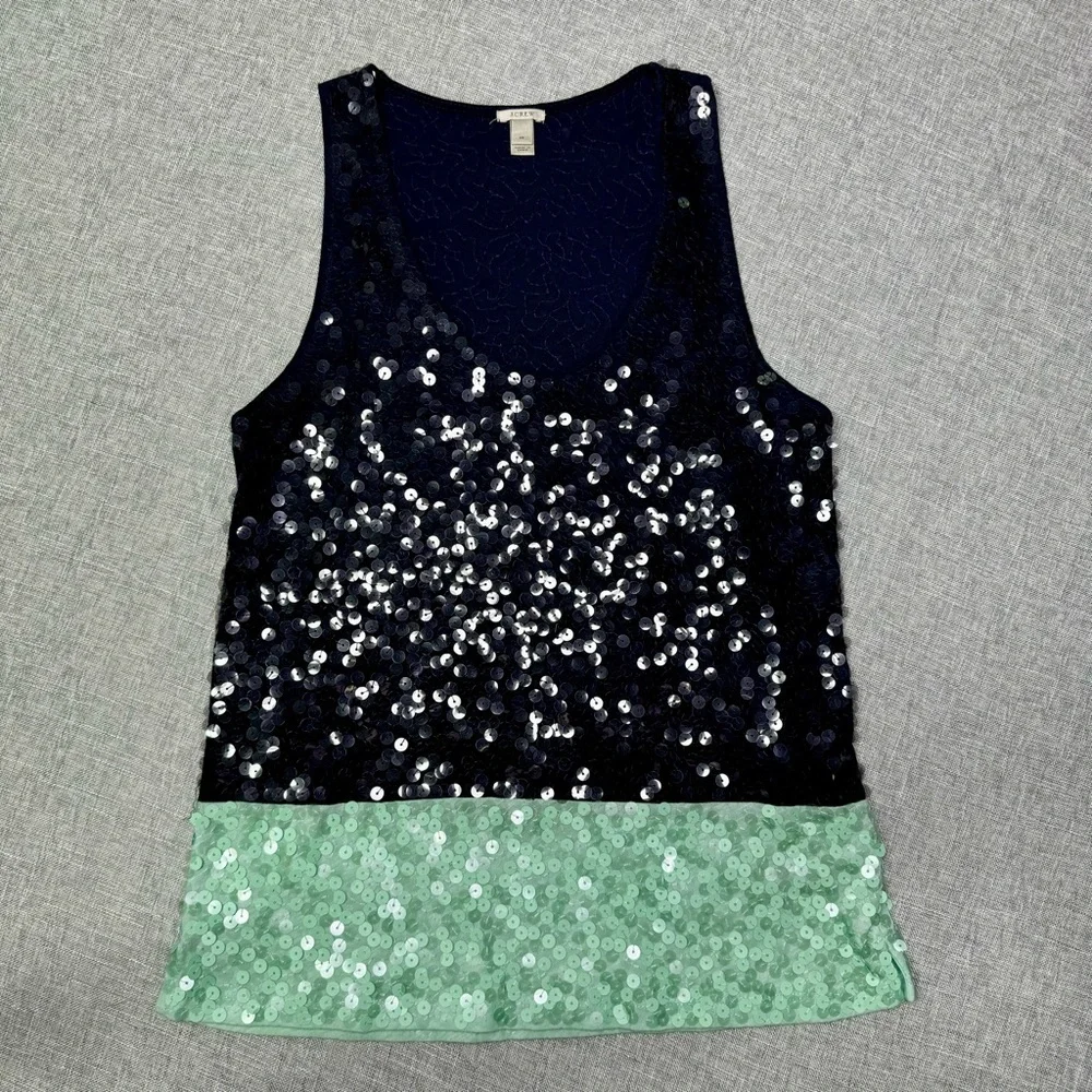 J. Crew Sequin Colorblock Tank Top Blue Green Sleeveless Style XS